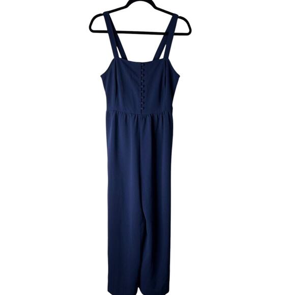 Madewell Jumpsuit Womens Size 2 Navy Blue Smocked Button-Front Wide Leg Cropped - Picture 3 of 16